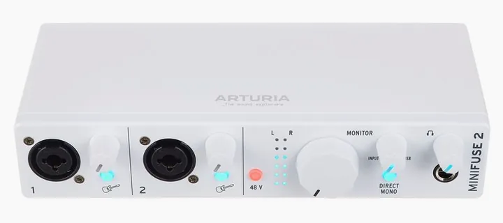 Arturia MiniFuse 2 White, nivåmätarna och lysdioderna