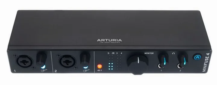 Arturia MiniFuse 4 Black, frontpanelen med rattarna