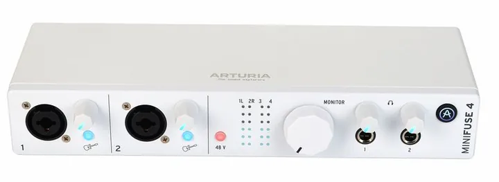 Arturia MiniFuse 4 White, frontpanelen med rattarna