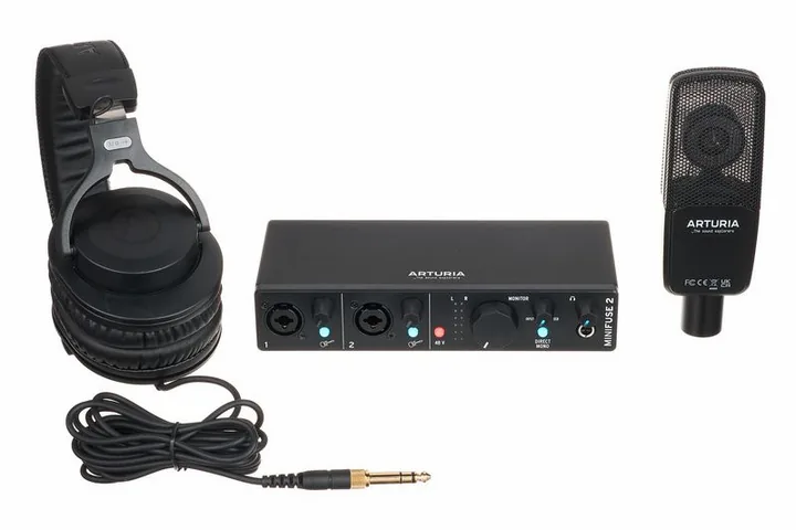 Arturia MiniFuse Recording Pack Black, ingångarna på framsidan
