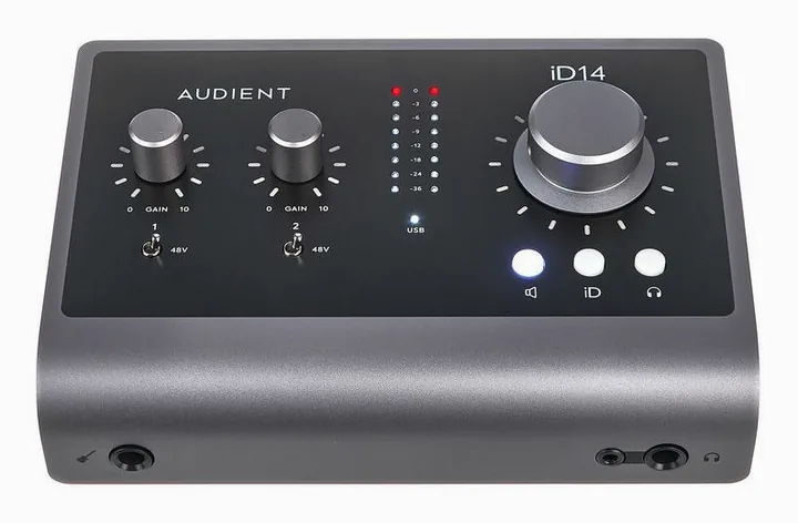 Audient iD14 MKII, frontpanelen med rattarna