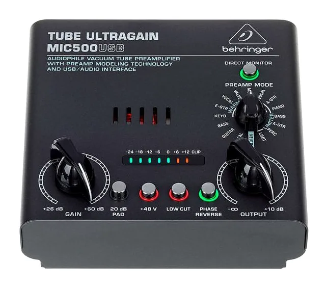 Behringer MIC500USB Tube Ultragain, nivåmätarna och lysdioderna