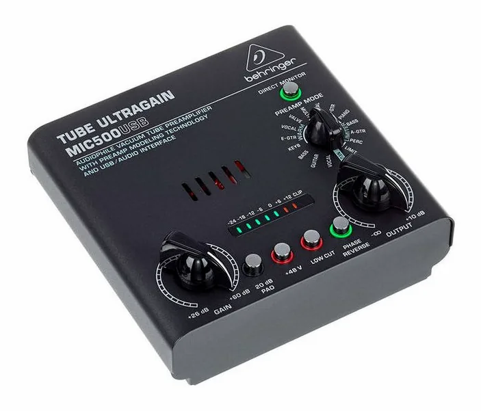 Behringer MIC500USB Tube Ultragain, ingångarna på framsidan