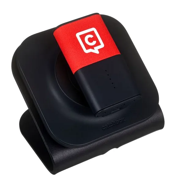 Catchbox Plus Transmitter Clip Red, mikrofonkorgen på nära håll