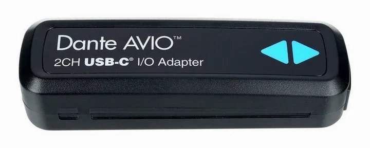 Dante AVIO USB-C IO Adapter 2x2, ingångarna på framsidan