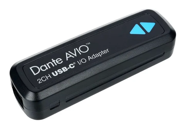 Dante AVIO USB-C IO Adapter 2x2, ingångarna på framsidan