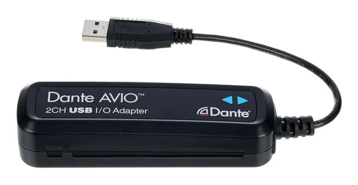 Dante AVIO USB IO Adapter 2x2, ingångarna på framsidan