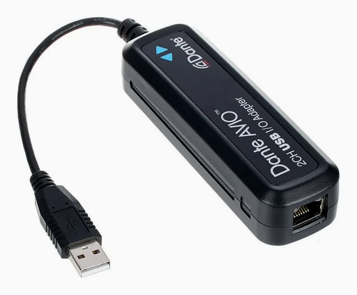 Dante AVIO USB IO Adapter 2x2, frontpanelen med rattarna