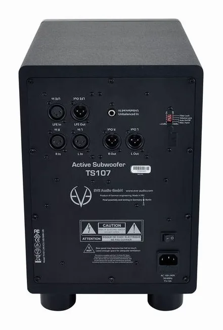 EVE Audio TS107, baksidan med anslutningarna