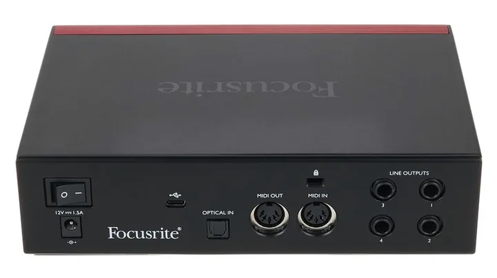 Focusrite Clarett+ 2Pre, frontpanelen med rattarna