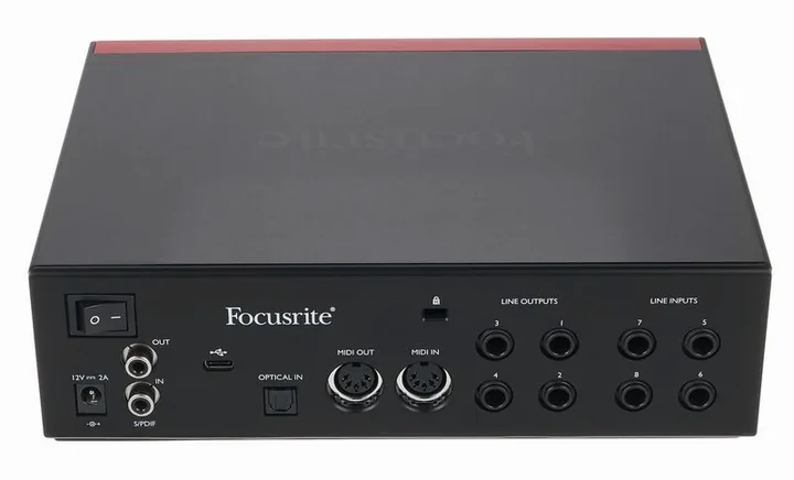 Focusrite Clarett+ 4Pre, frontpanelen med rattarna