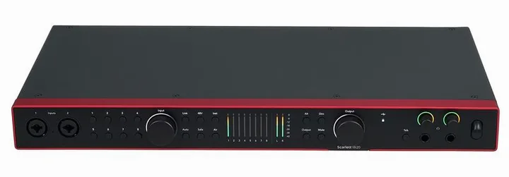 Focusrite Scarlett 18i20 4th Gen, ovansidan av lådan