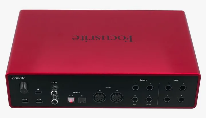 Focusrite Scarlett 18i16 4th Gen, ovansidan av lådan