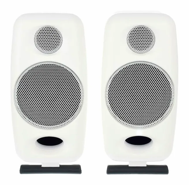 IK Multimedia iLoud Micro Mon. White Edition, fronten med woofer och diskant