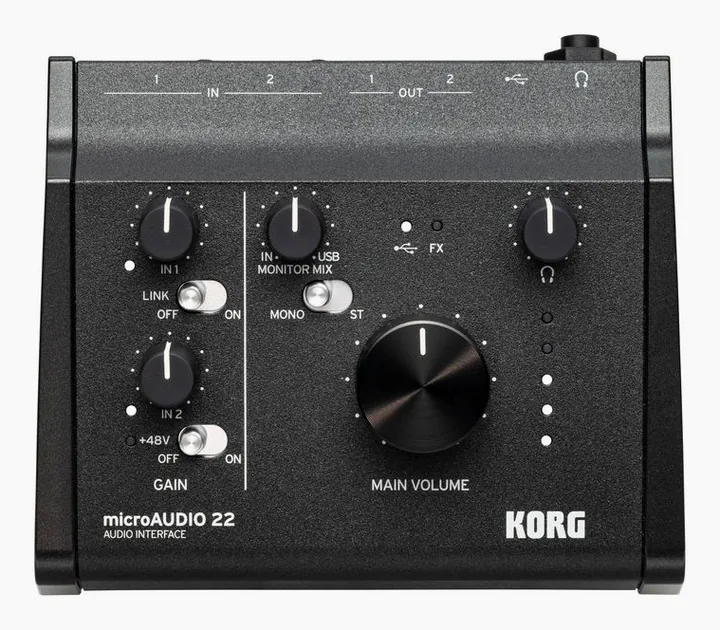 Korg microAUDIO 22, frontpanelen med rattarna