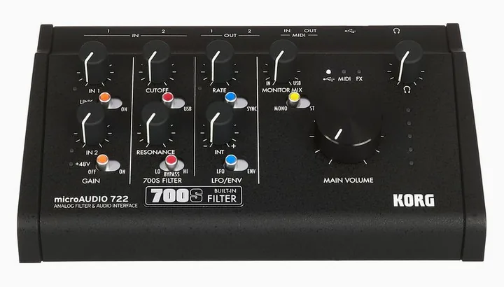 Korg microAUDIO 722, ovansidan av lådan