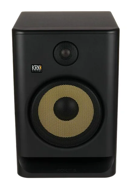 KRK Rokit RP8 G5 Stand Bundle, fronten med woofer och diskant