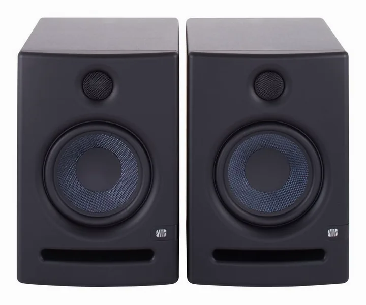 Presonus Eris E5 Isolation Stand Bundle, fronten med woofer och diskant