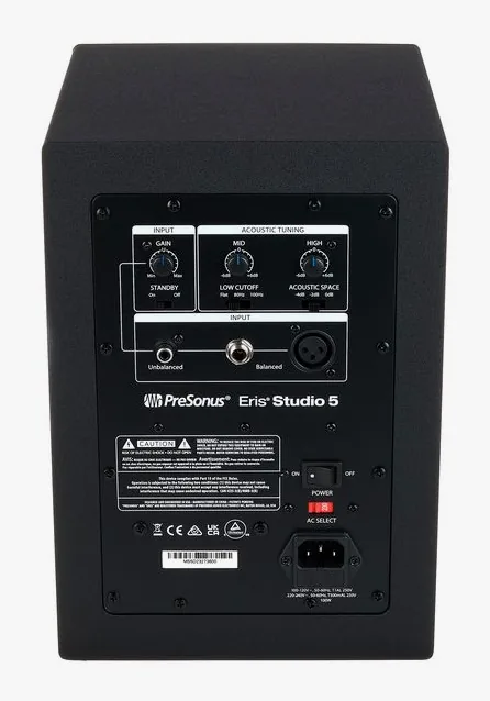 Presonus Eris Studio 5, knapparna på bakpanelen