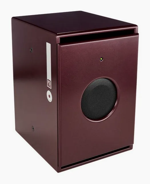 PSI Audio Sub A125-M Studio Red, fronten med woofer och diskant