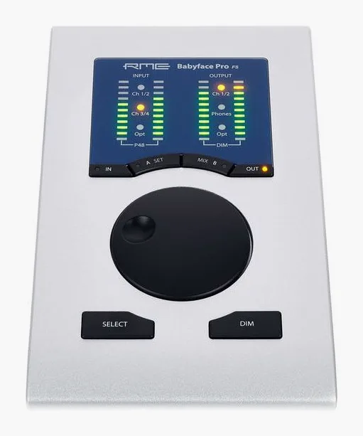 RME Babyface Pro FS, nivåmätarna och lysdioderna