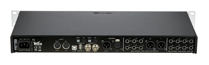 RME Fireface UFX II, anslutningarna på baksidan
