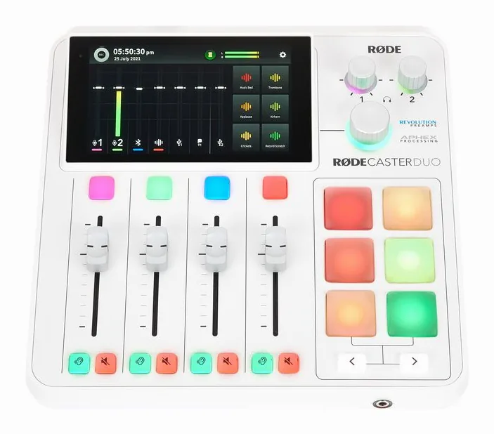 Rode Rodecaster Duo W, ingångarna på framsidan