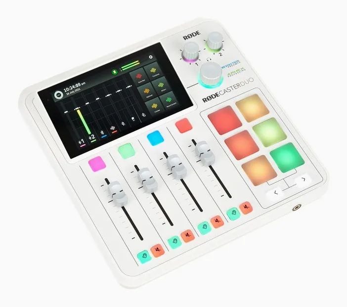 Rode Rodecaster Duo W, nivåmätarna och lysdioderna