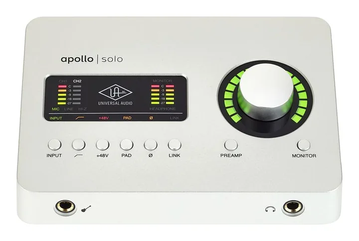 Universal Audio Apollo Solo TB3 Heritage Ed., nivåmätarna och lysdioderna