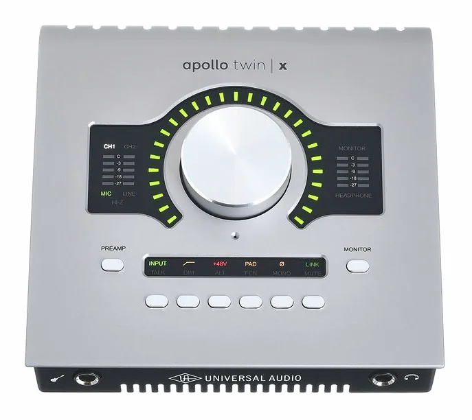 Universal Audio Apollo Twin X Duo Gen2 AC, nivåmätarna och lysdioderna