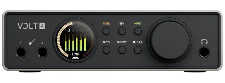 Universal Audio Volt 4 Gen2, frontpanelen med rattarna