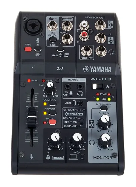 Yamaha AG03 MK2 BK, nivåmätarna och lysdioderna