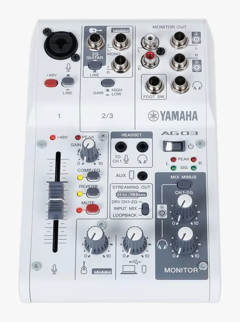 Yamaha AG03 MK2 WH, ovansidan av lådan