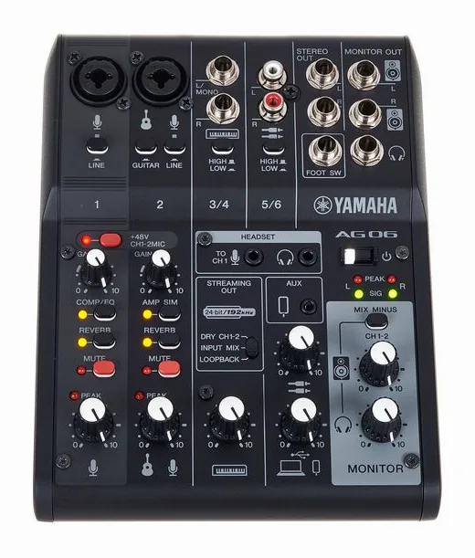 Yamaha AG06 MK2 BK, nivåmätarna och lysdioderna