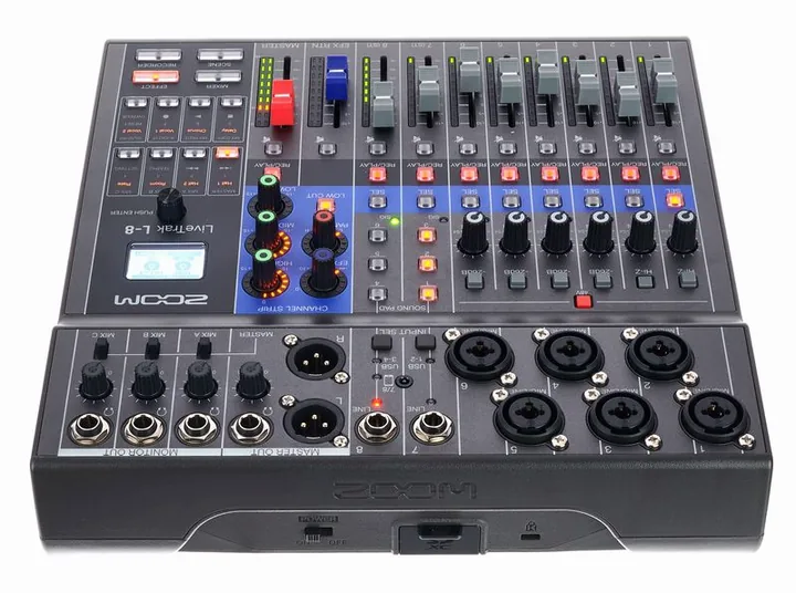 Zoom LiveTrak L-8 Case Bundle, anslutningarna på baksidan