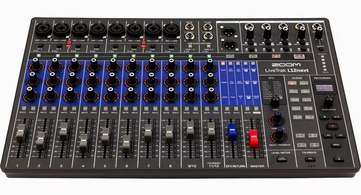 Zoom LiveTrak L12next, nivåmätarna och lysdioderna