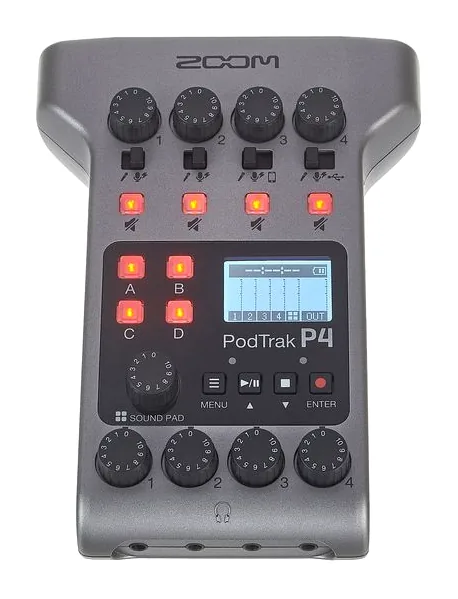 Zoom PodTrak P4 BTA-2 Bundle, frontpanelen med rattarna