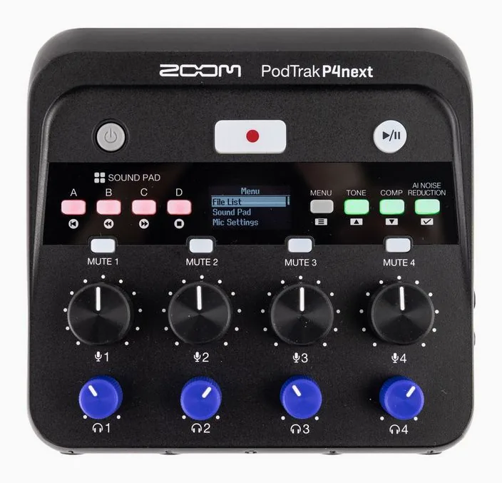Zoom PodTrak P4next, ingångarna på framsidan